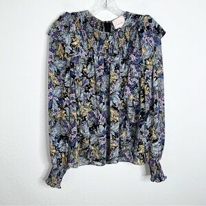 cinq a sept Black Floral Print Long Sleeve Blouse